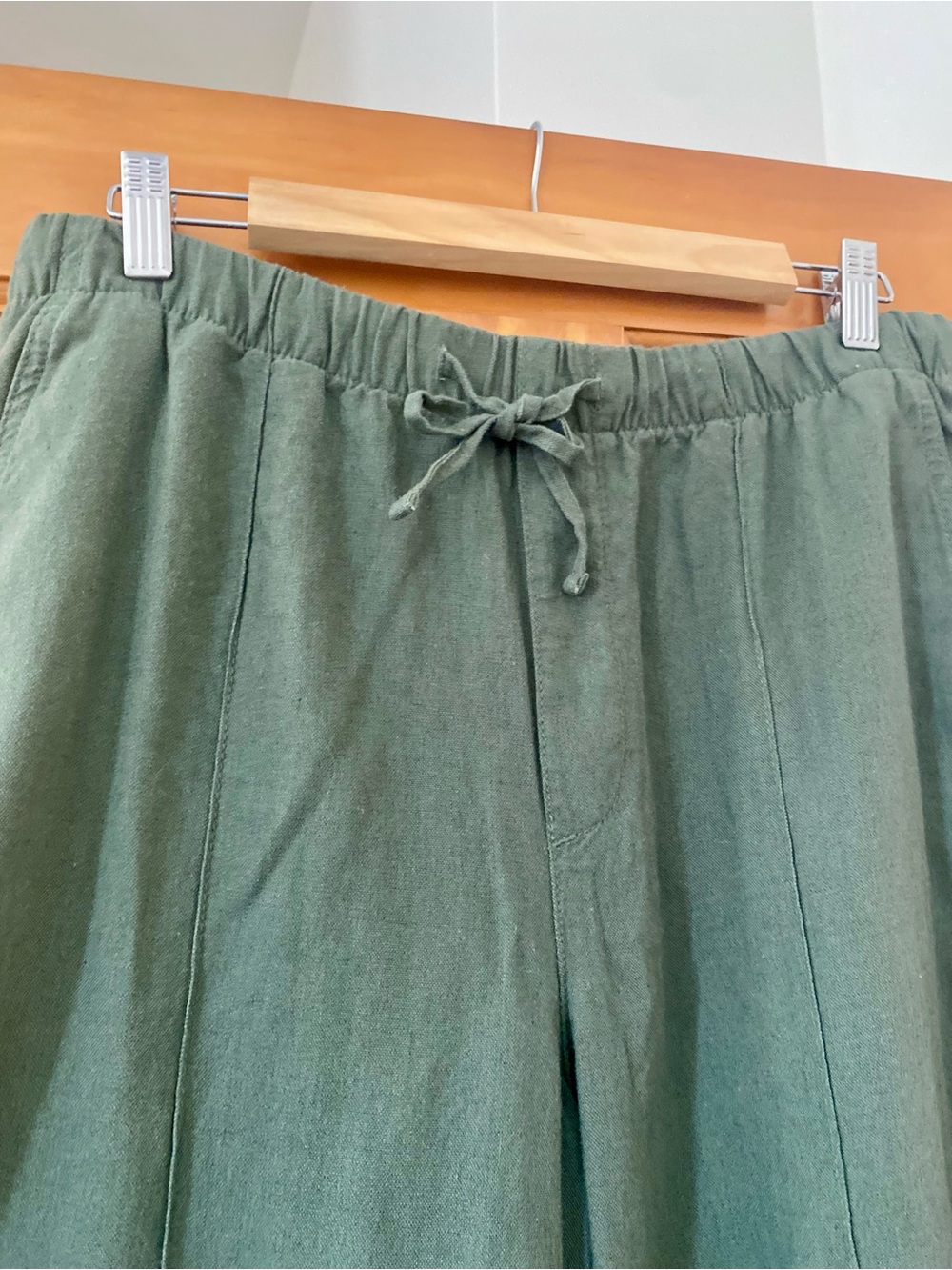 NWT GAP Olive Green Linen Blend Pull On High Rise Wide Leg Pants Med Casual Boho - Picture 3 of 14